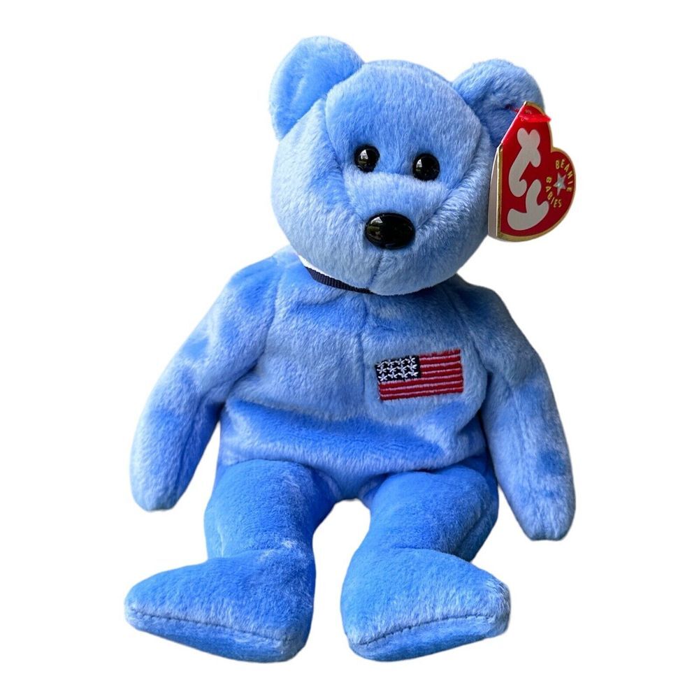 TY Beanie Baby 2001 America the Bear‎ Blue Plush Toy 8.5 Inch USA Patriotic Tags
